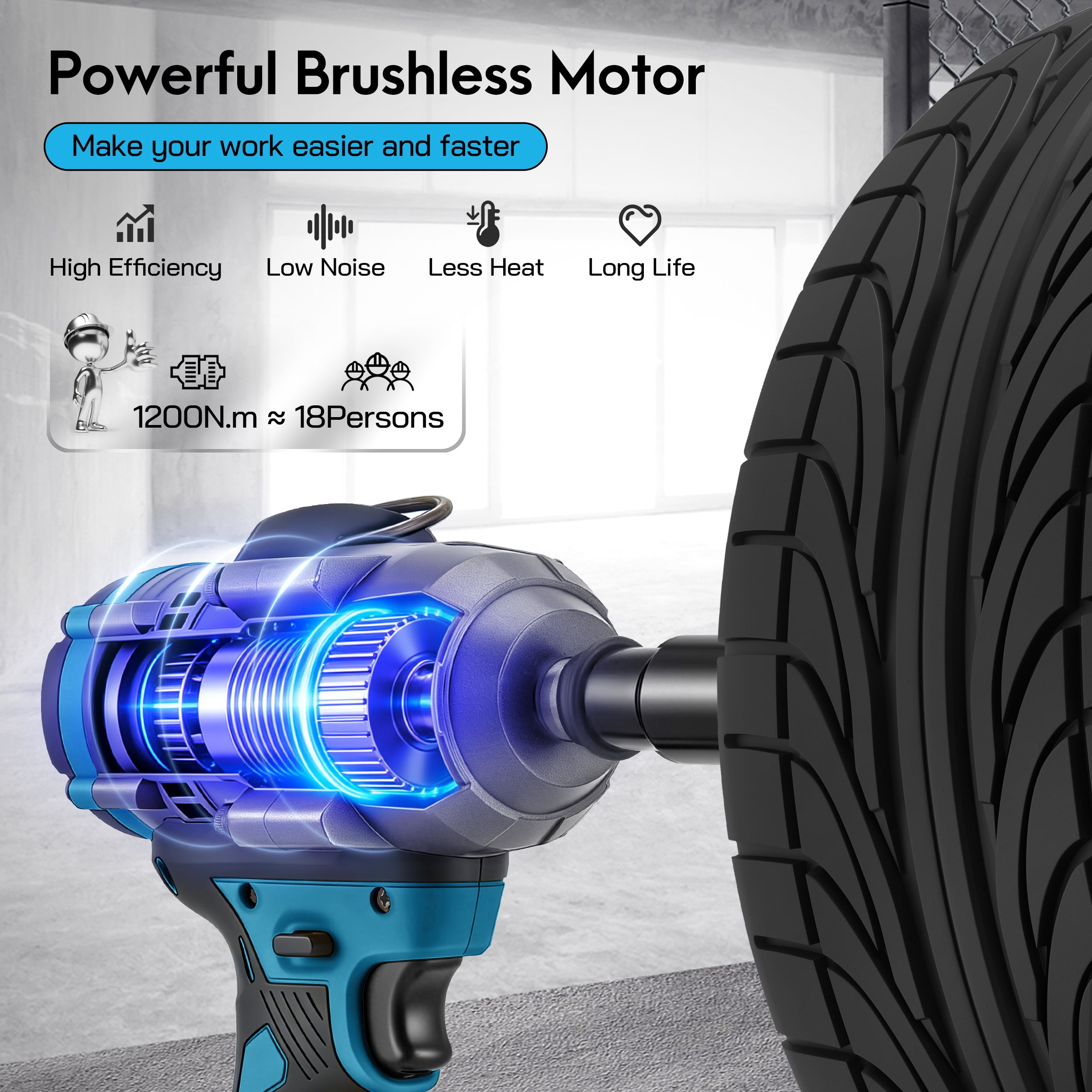 RELOIVE Cordless Impact Wrench Kit,885 FT-lbs(1200N.m) Max Torque,1/2" Heavy-Duty Brushless Motor,4-IN-1 Electric Impact Driver,2 x 4.0Ah Batteries for Car Home Repair