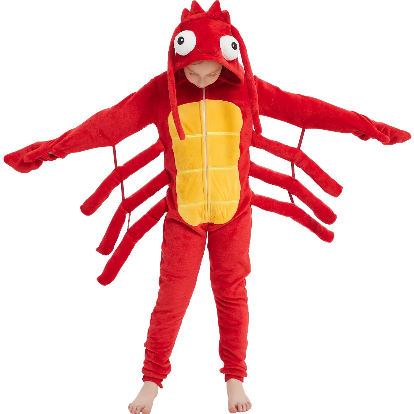SWEETXIN Kids Lobster One-Piece Pajamas Halloween Snug Plush Costume Sleepwear Christmas Gifts for Girls Boys 12Years