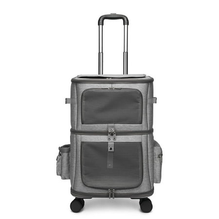 Portable Pet Trolley Bag Pull Rod Case Double Layer Telescopic Carrying Case Side Pockets Tote Cat Carrier for Transport Hiking Kitten Kitty