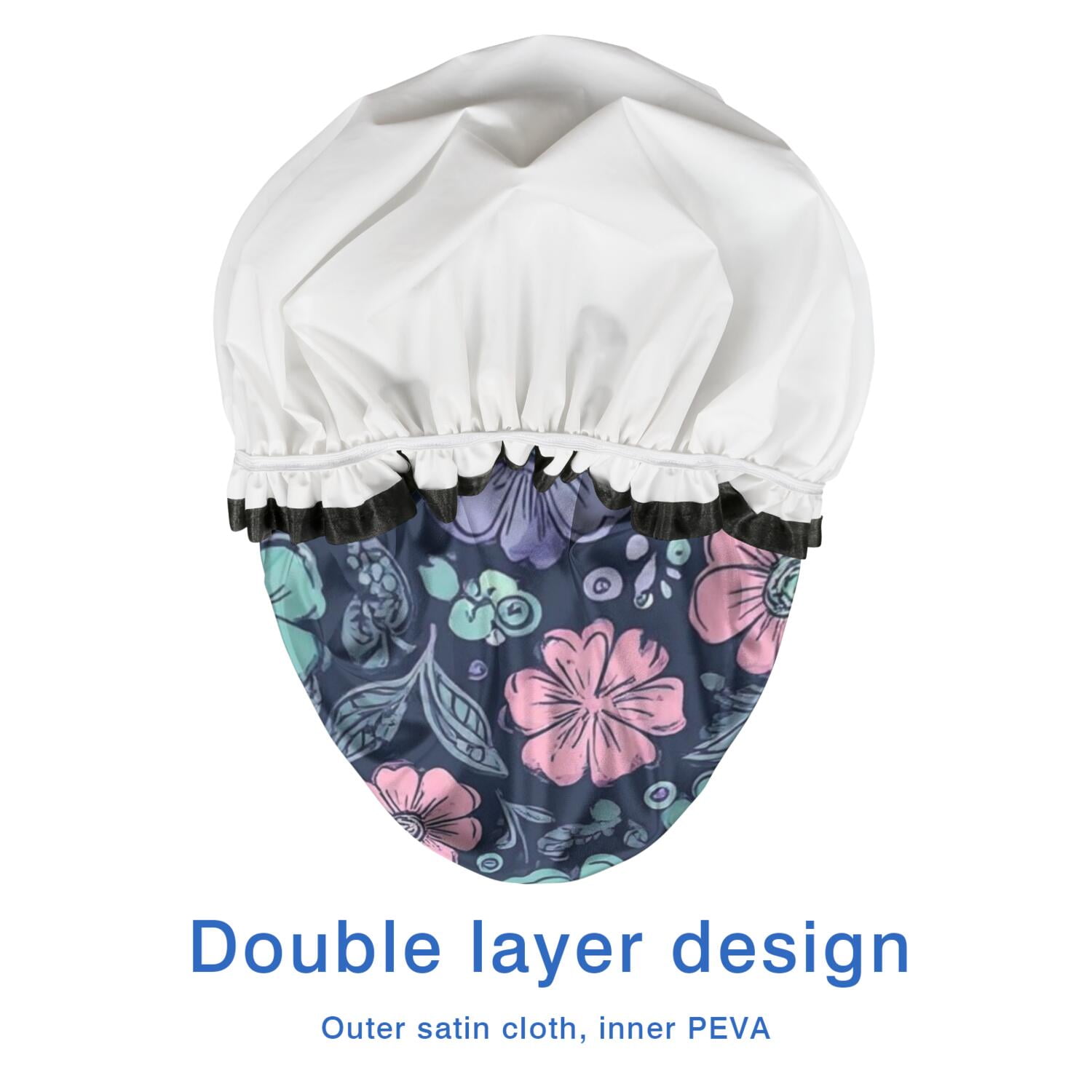 Shower Caps,Pioneer Flower Floral Print Pattern Waterproof Shower Cap for Women 4 Pieces,Double Reusable Hair Cover for Shower PEVA Elastic Stretch Hem