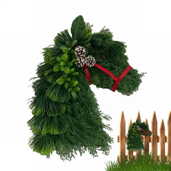 Ljxge Horse Head Wreath Farmhouse Christmas Decor For Front Door Wall Entryway Holiday Garland Festival Home Decoration 11.81X15.75In