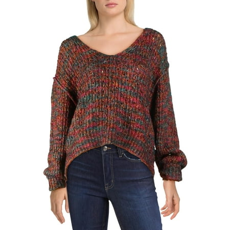 Free People Womens Highland Cable Knit Oversized V-Neck Sweater