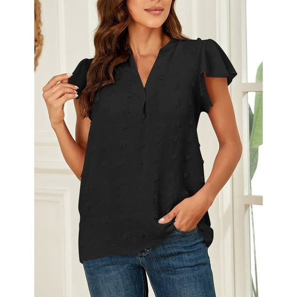 Black short sleeve blouse hotsell