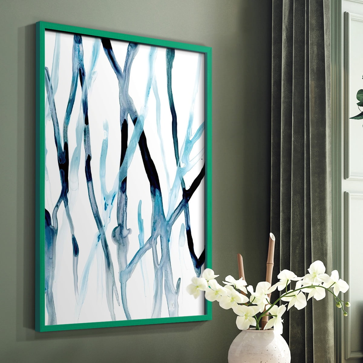 Runnel II Framed Print in Green Solid Wood Framed Print No Nail Hanging