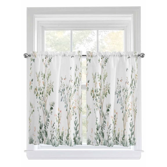 Kitchen Curtains 54 Inches length, Sage Green Trees Window Treatment Curtain Drapes, Green Eucalyptus Leaves Decorative Window Curtains for Bedroom Cafe, 52"x54", 2 Panels