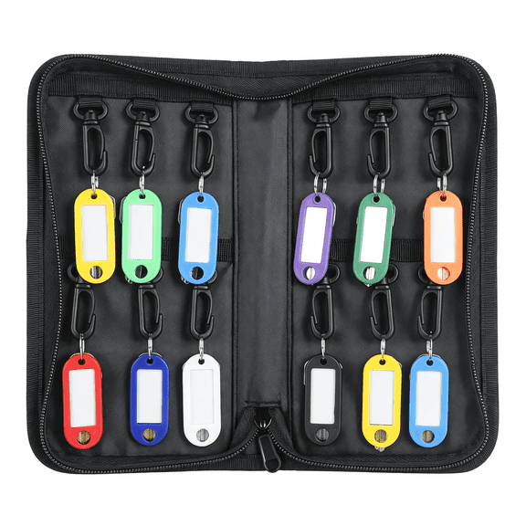 AOMRCOL 12-Hook Portable Key Organizer,Zippered Key Case for Offices | Waterproof and Fireproof Key Binder with 12 Key Tags Black Key Storage Book for Real Estate Agencies and Rental Management