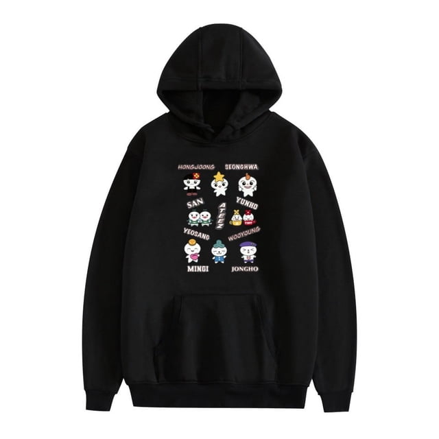 ATEEZ Double Sided Pattern Comfort Hoodies For Unisex Tracksuit Pullover Fans,3XL,Black