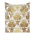 thumbnail image 1 of Damask Soft Flannel Fleece Throw Blanket, Ombre Abstract Image Floral East Inspired Details Print, Cozy Plush for Indoor and Outdoor Use, 50" x 70", Caramel and Pale Yellow, by Ambesonne, 1 of 6
