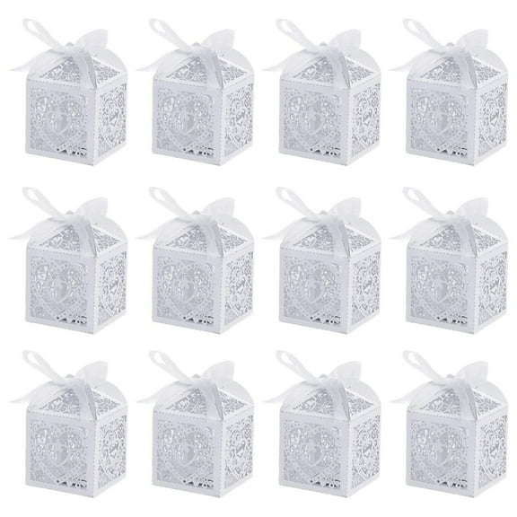 Aurgiarme 12pcs/24pcs Chocolate Box with Ribbon Heart Cutout Boxes for Bridal Showers and Birthdays Wedding Decoration