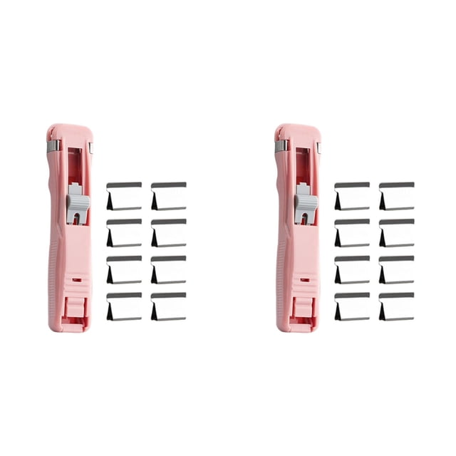 2Pack Portable Binder Clip Stapler - includes 16 Reusable Clips, Handheld Paper Clam Clip Dispenser, Mini Push Stapler, Reusable Handheld Fast Paper Clipper for Office Home