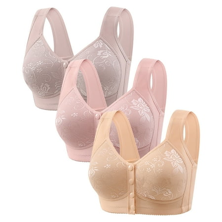 Gnurob 3 Pack Daisy Bras for Women No Underwire Bralette Front Closure Bra Comfort Senior Snap Closing Bralettes for Older Clearance Deals  05-Green 3X-Large