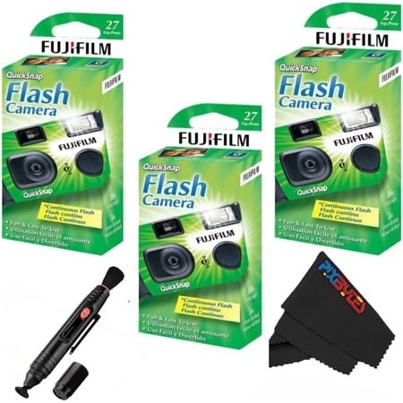 Fujifilm QuickSnap Flash 400 Disposable 35mm Camera (3 Pack) + BuzzPhoto Microfiber Cloth