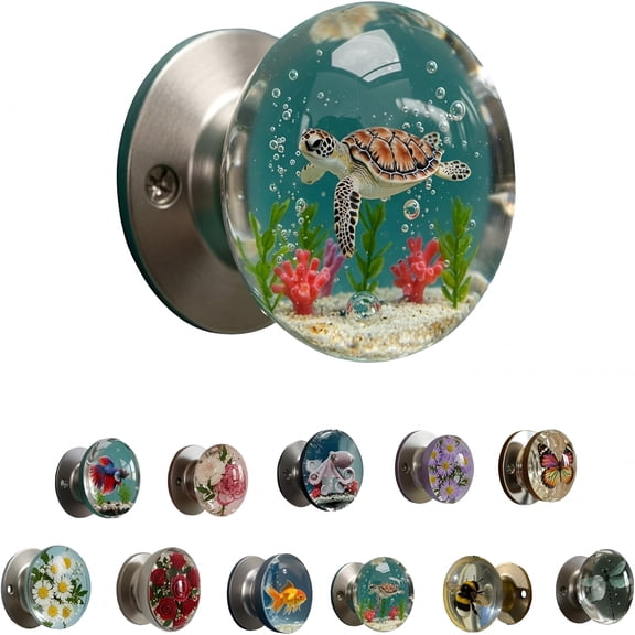 XIBUFE Crystal-Style Animal Sculpture Door Knob,Handcrafted Retro Resin Flower Doorknob