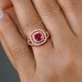 thumbnail image 4 of Gem Stone King 18K Rose Gold Plated Silver Red Created Ruby and White Moissanite Ring for Women (1.91 Cttw, Gemstone Birthstone, Cushion Cut 6MM, Available in Size 5, 6, 7, 8, 9), 4 of 4