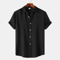 thumbnail image 2 of Huresd Men's Wrinkle Free Untucked Cuban Shirt Business Casual Button Down Tops Short Sleeve Solid Color Shirt Black M, 2 of 4