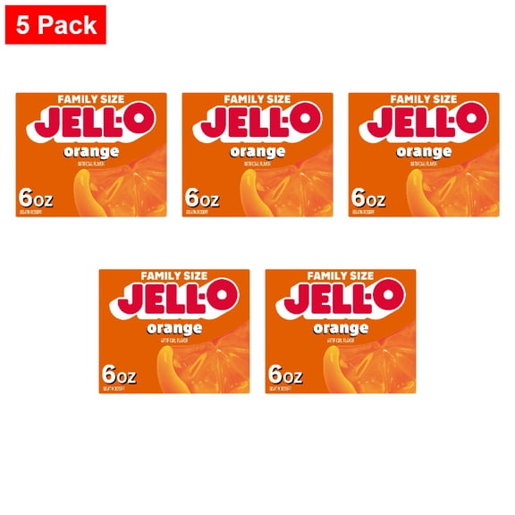 Jell-O Orange Gelatin Dessert Mix, Sweet Treat Dessert, Box 6 oz - 5 Pack