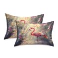thumbnail image 2 of Haosy Satin Pillowcase for Hair and Skin Standard Cooling Silk Pillow Case with Envelope Closure Flamingos Dance in Forest Water 20"x40", 2 of 9