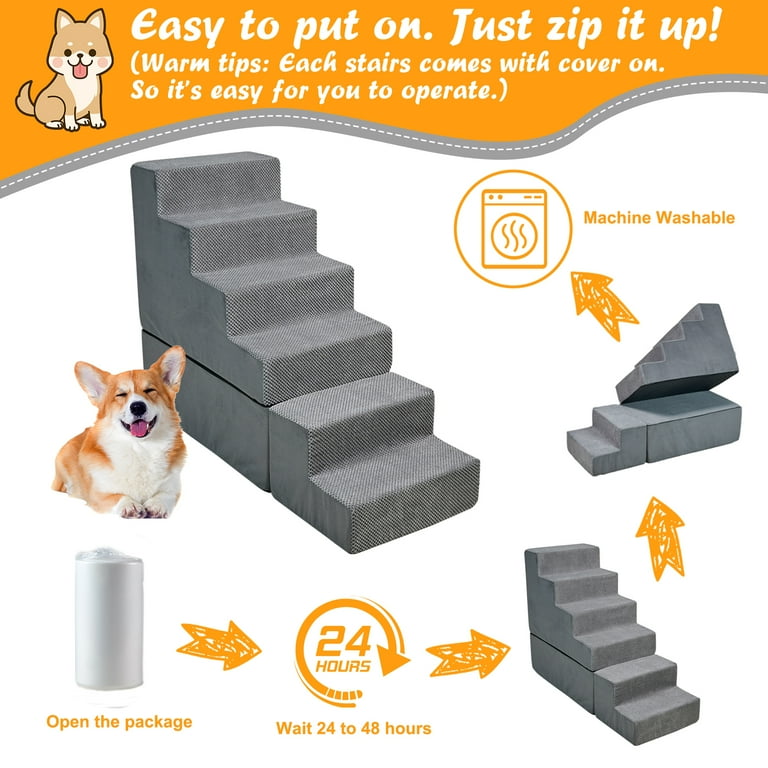 LitaiL 30 H Dog Stairs for High Bed 28 32 Tall 6 Tiers Foam Pet Steps Pet Stairs Non slip Dog Steps for Dogs and Cats Grey