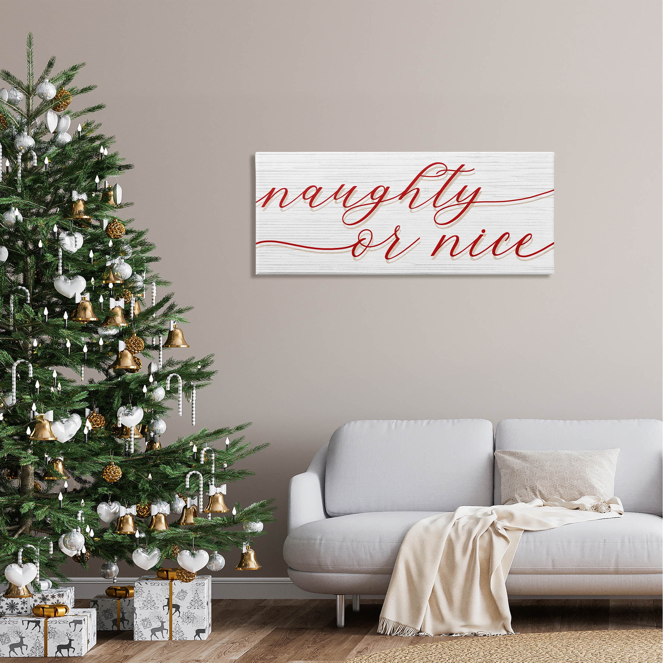 Naughty Or Nice Christmas Phrase Holiday Graphic Art Gallery Wrapped Canvas Print Wall Art
