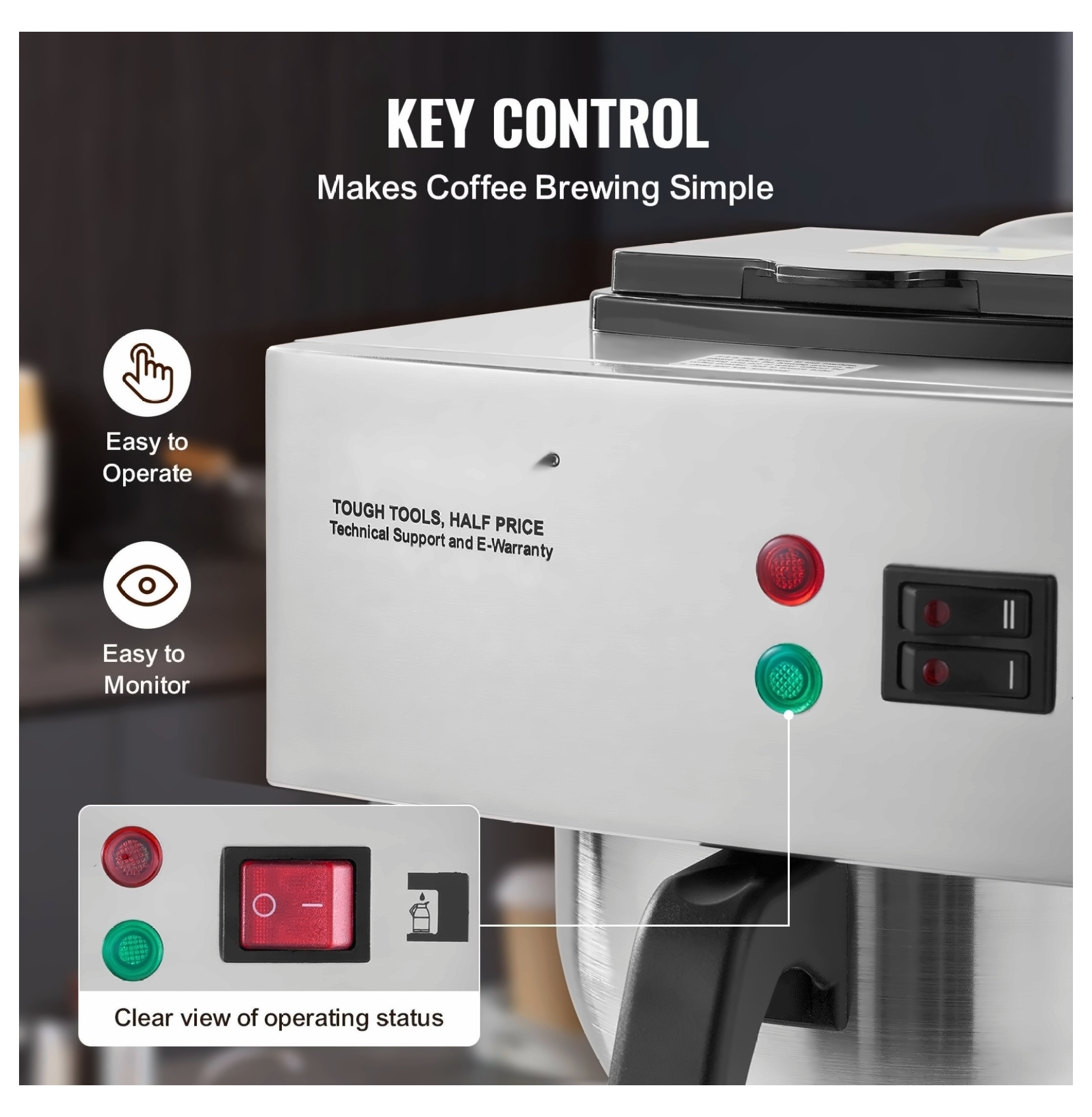 Commercial Coffee Maker 12 Cup, Drip Coffee Machine with Thermal Carafe, for Office Restaurant Cafe, Fast Brewing, Easy to Use
