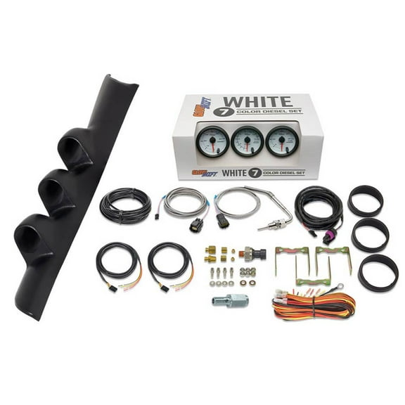 GlowShift | 2nd Gen 1994-1997 Dodge Ram 5.9 Cummins Black Triple Pillar Pod with White 7 Color Series 60 PSI Boost Gauge, 1500 Pyrometer EGT Gauge & 30 PSI Fuel Pressure Gauge
