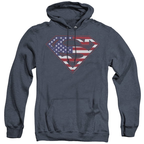 Superman U S Shield Adult Heather Hoodie Sweatshirt Navy