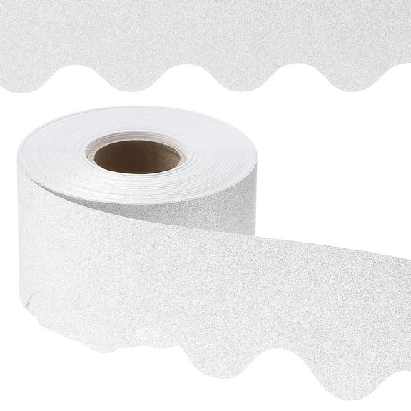 Uxcell Glitter Bulletin Board Border, 65.6 Feet Poster Chalkboard Cork Decoration Trim Scalloped Borders Wall Decor for Classroom Office Locker, Silver Tone