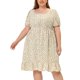 thumbnail image 2 of Women's Plus Size Midi Dress Ruffle Hem Smocked Waist Floral Dresses Apricot 2X, 2 of 5