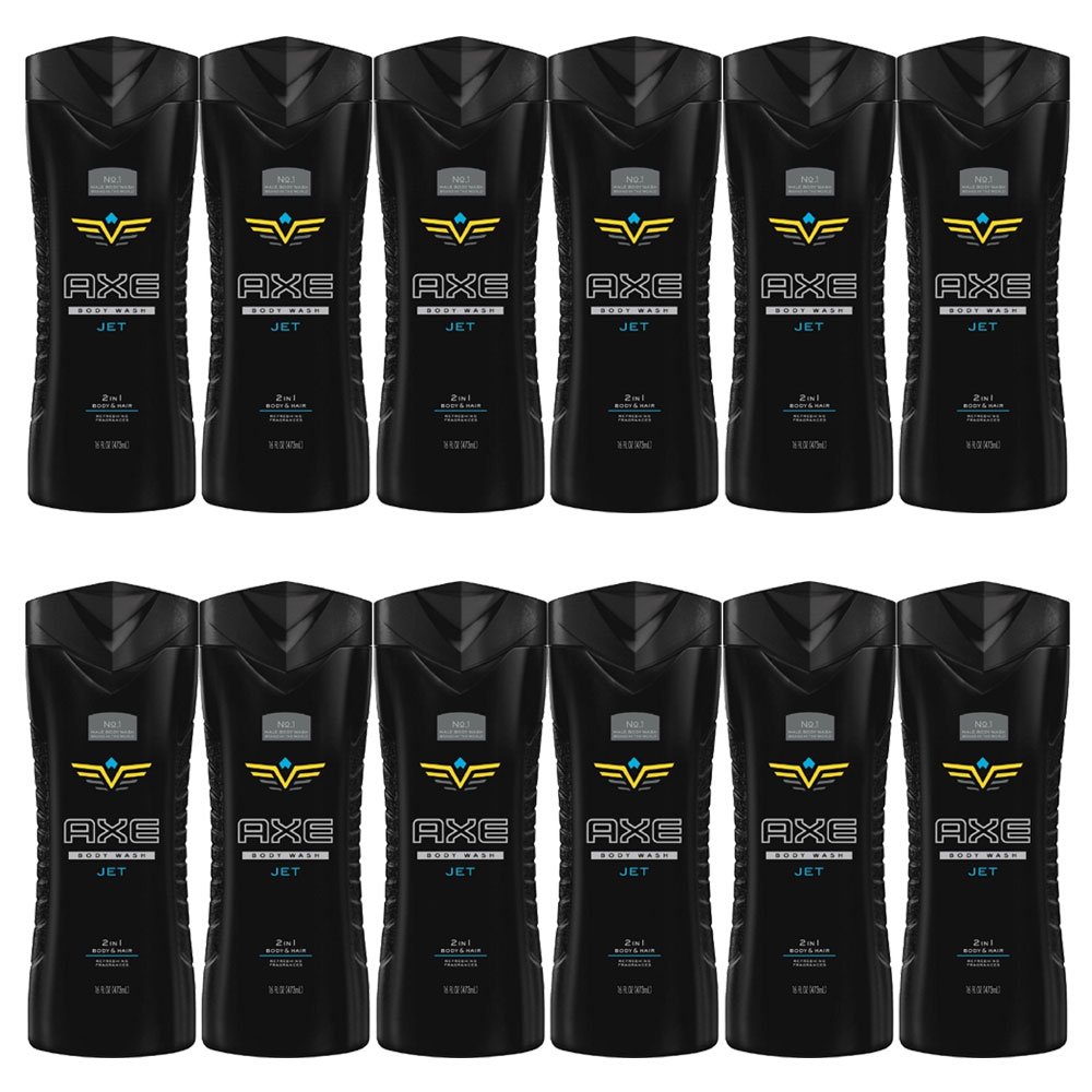 Pack of (12) AXE 2 in 1 Body Wash and Shampoo for Men, Jet 16 Ounces