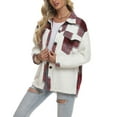 thumbnail image 3 of chouyatou Women's Casual Long Sleeve Sherpa Fleece Spliced Plaid Flannel Shirt Jacket Shacket Coat, 3 of 4
