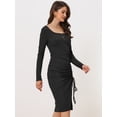 thumbnail image 3 of Vestido Ajustado de Punto de Manga Larga con Cuello Cuadrado para mujer Negro S, 3 of 5