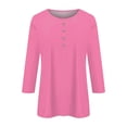 thumbnail image 2 of DondPO Womens tops Women's Fashion Button Up 3/4 Length Sleeve Solid Color T Shirt Shirt top Shirts for Women Blouses for Women Pink 2XL, 2 of 5