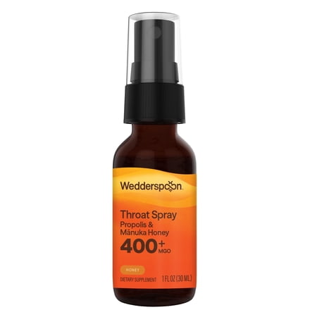 Wedderspoon Manuka Honey 400+ MGO & Propolis Throat Spray for Sore Throat Relief, Honey, 1 fl oz Bottle