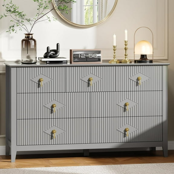 Fluted Dresser 54 Inch Wide Storage Organizer Cabinet for Living Room Hallway Entryway Grey