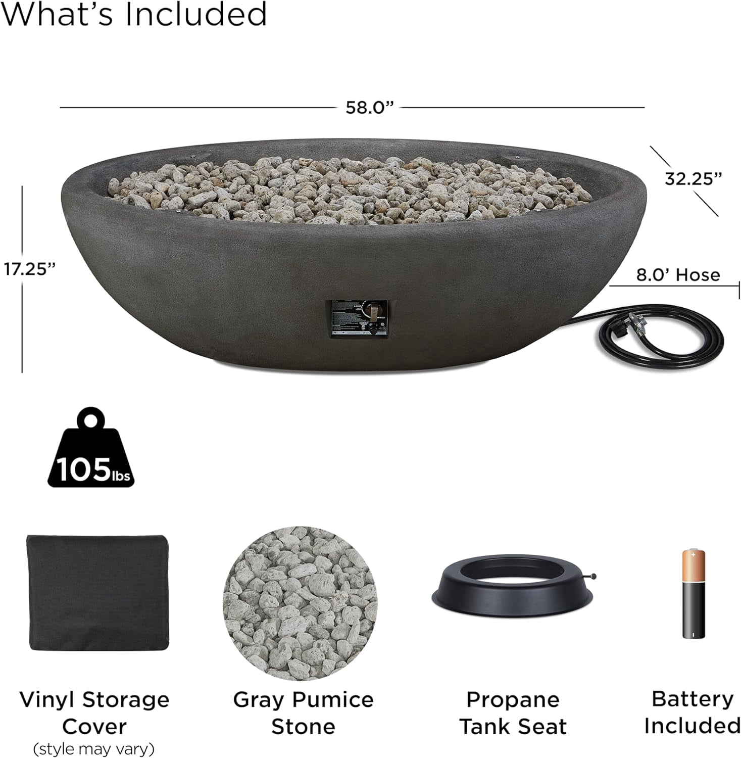 Real Flame Riverside 58" Oval Concrete Propane Fire Pit in Shale