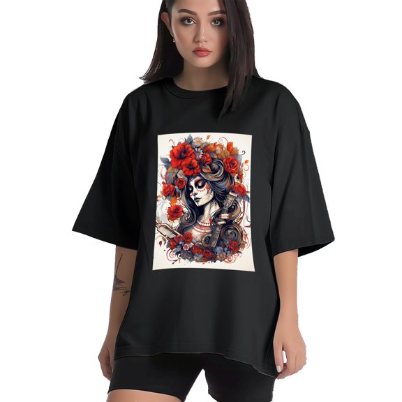 Plus Size Shirt for Women Black Tops for Women Short Sleeves Shirt for Women Skull (7) T Shirt Crewneck Shirt for Women XS