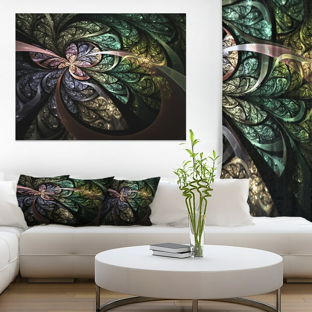 Brown Blue Fractal Flower Digital Art - Floral Canvas Art Print