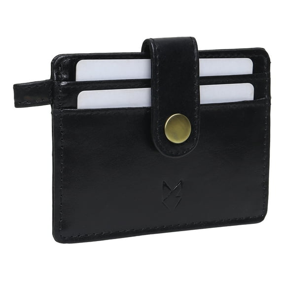 FOXHACKLE Men's Slim Minimalist Key Ring Leather Card Holder Wallet RFID Blocking | Full Grain Leather Card Case Wallet for Men | Front Pocket Business Leather Card Holder (Black Color)