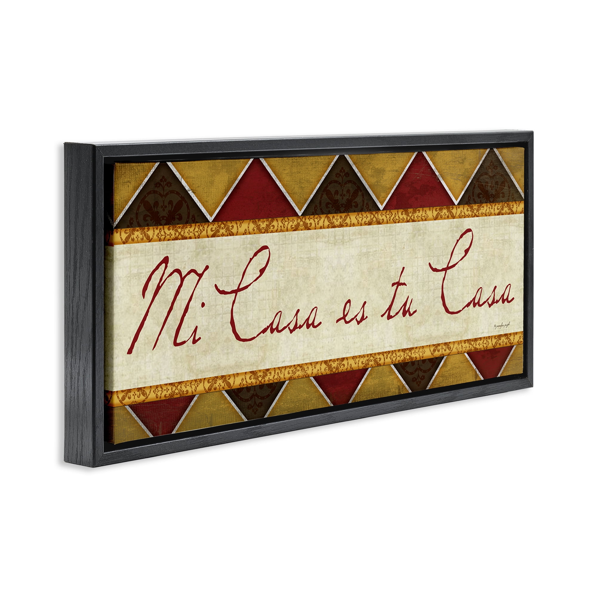 Stupell Industries Bienvenida Mi Casa Tu Casa Signs and Rules Painting Black Floater Framed Art Print Wall Art, 31 x 14