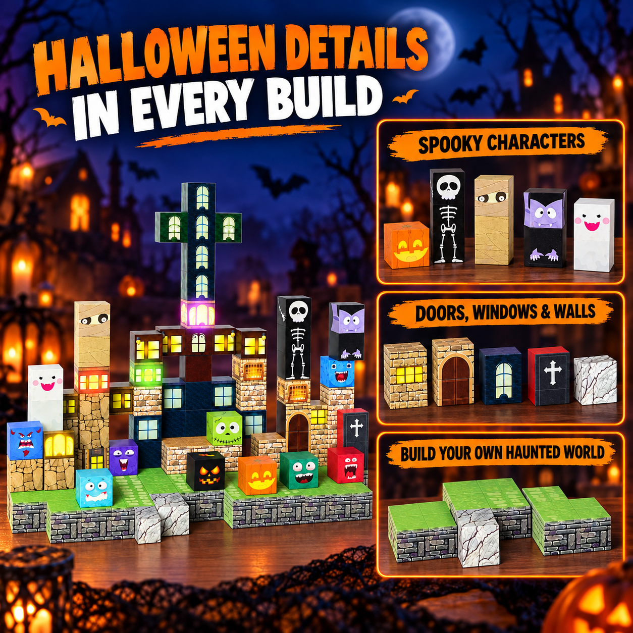 Veecafiodi 137-Piece Light-Up Halloween Magnetic Blocks photo 3