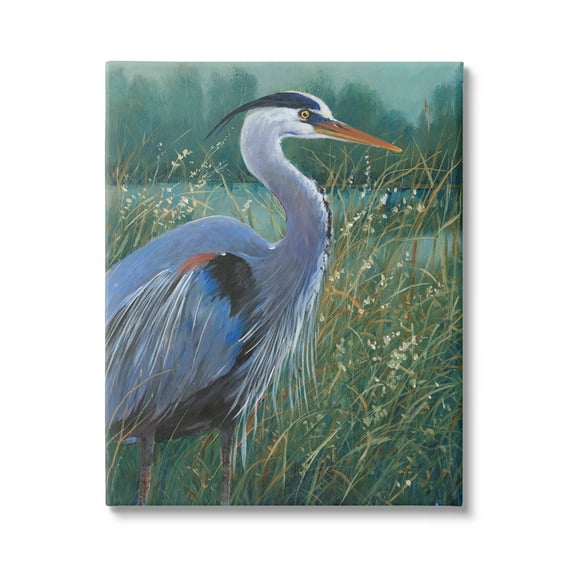 Stupell Industries Heron Landscape Painting Animals & Insects Painting Gallery Wrapped Canvas Art Print Wall Art, 16 x 20