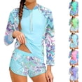 thumbnail image 2 of Yuanlook Girls Long Sleeve Swimsuits Girl Swimwear Little Girls Swimsuits 2 Pieces Rash Guard Swimsuit Print with Half Zip, 2 of 6