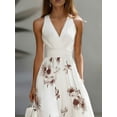 thumbnail image 4 of Patchwork V-Neck Sleeveless Waist Cinched Elegant Midi Dress, Suitable For Work & Vacation, 4 of 4