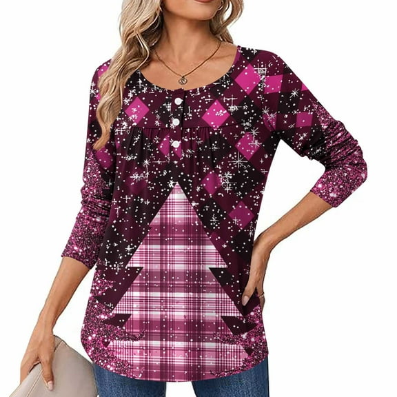 Elvqul Womens Shirts Tops Party Long Sleeve Funny Christmas Crewneck Shirts for Ladies