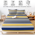 thumbnail image 5 of King Size Fitted Sheet Set - Navy Blue Yellow Striped 3 Piece Bedding Sets 16" Deep Pocket Fitted Sheet with 2 Pillowcases, Farmhouse Vintage Stripe Brushed Microfiber Hotel Luxury Bed Sheets, 5 of 9