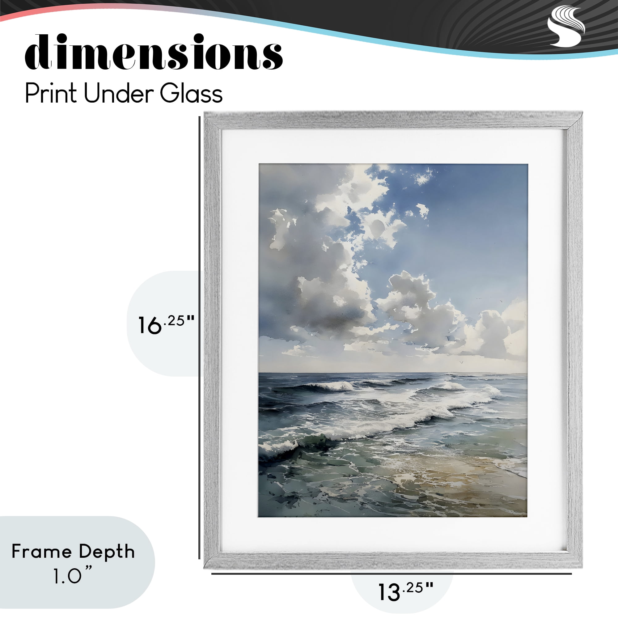 Stupell Industries Soft Waves & Clouds Gray Framed Print Under Glass, design by Franklyn Gregory