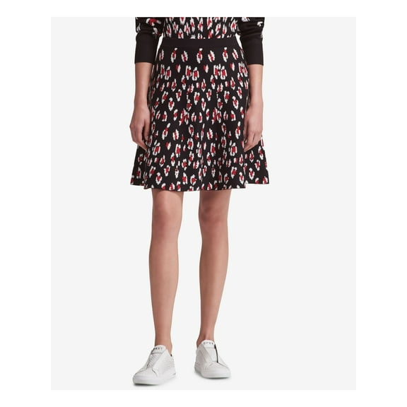 DKNY $99 Womens New 1183 Black Pull-On Knee Length Printed A-Line Skirt XS B B