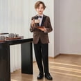 thumbnail image 5 of GiLiling Toddler Boy Velvet Formal Suit 5 Piece Outfit Dress Shirt Jacket Pants and Bowtie for Wedding Events (Coffee, 3-4 Years), 5 of 7