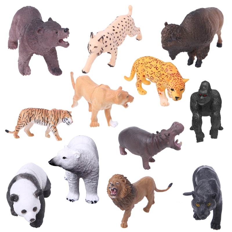 8Pcs Plastic Zoo Animal Figure Tiger Leopard Hippo Giraffe Kids Animal Toy 