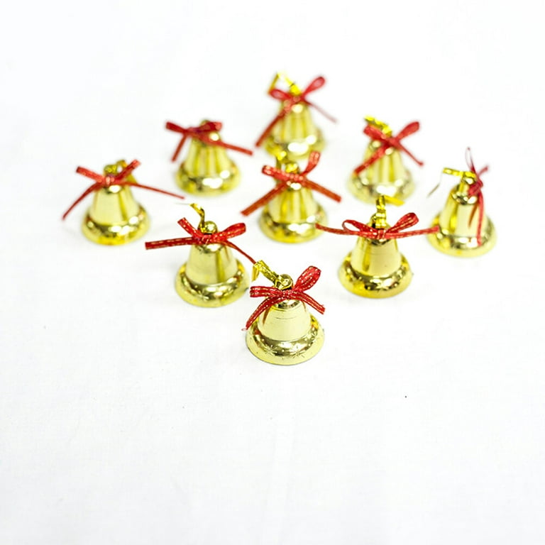 18pcs Plastic Golden Jingle Bells Red Ribbon Small Bell Jewelry Ornaments  Xmas